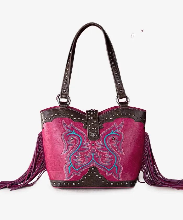 Montana West Embroidered Fringe Concealed Carry Tote