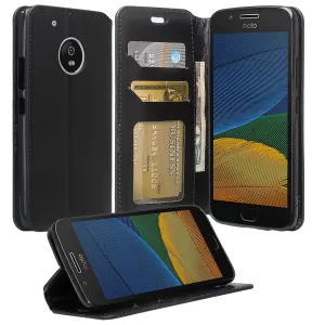 Motorola Moto G5 Plus Case, Moto G5 Plus Wallet Case, Slim Flip Folio [Kickstand] Pu Leather Wallet Case with ID & Card Slots & Pocket - Black