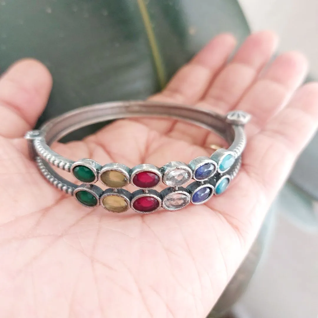 Multi-Colored Chandelier : Silver Toned Bangle with Screw.