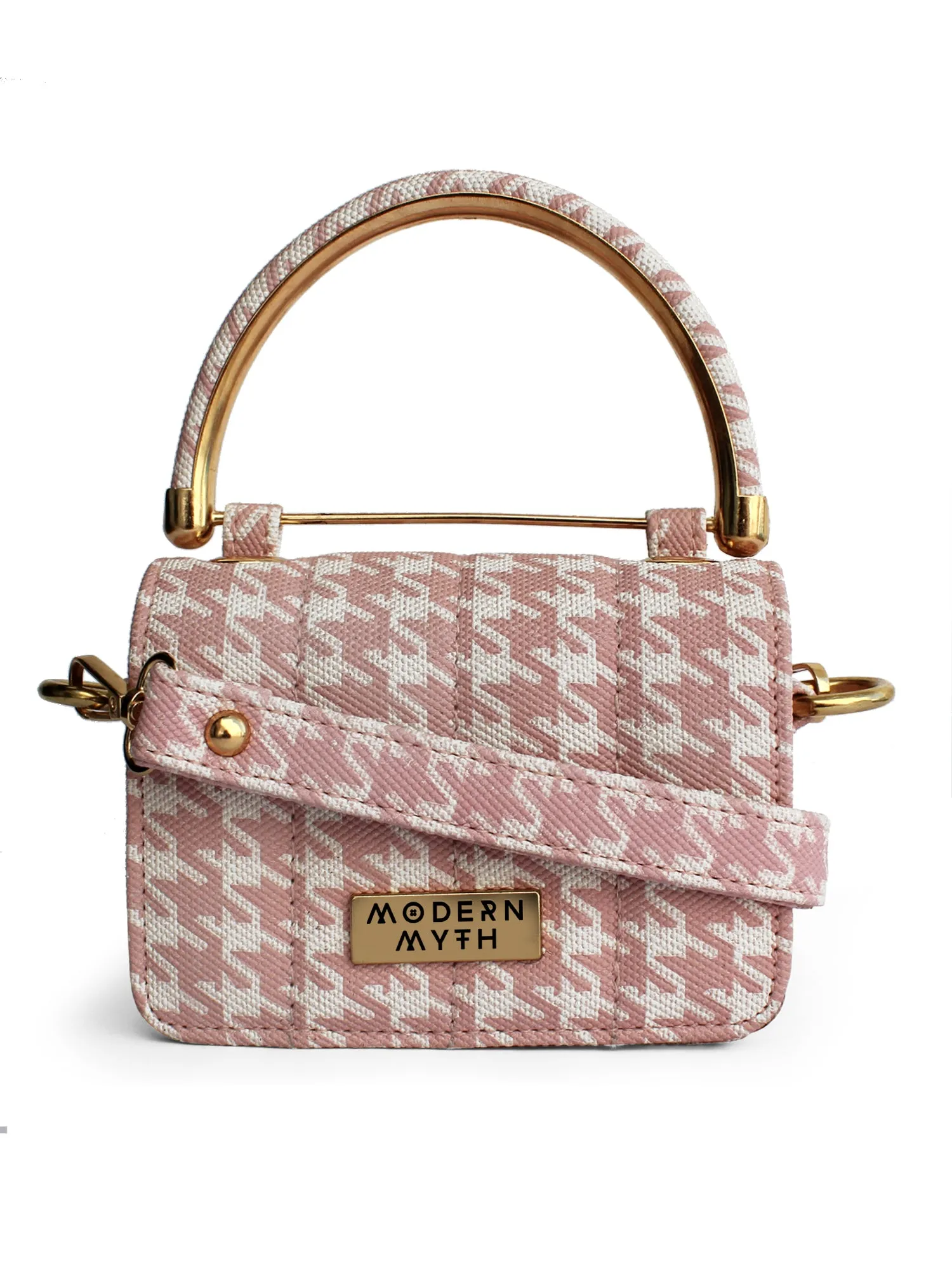 Nano Pink & White Houndstooth Mini Box Bag | Modern Myth