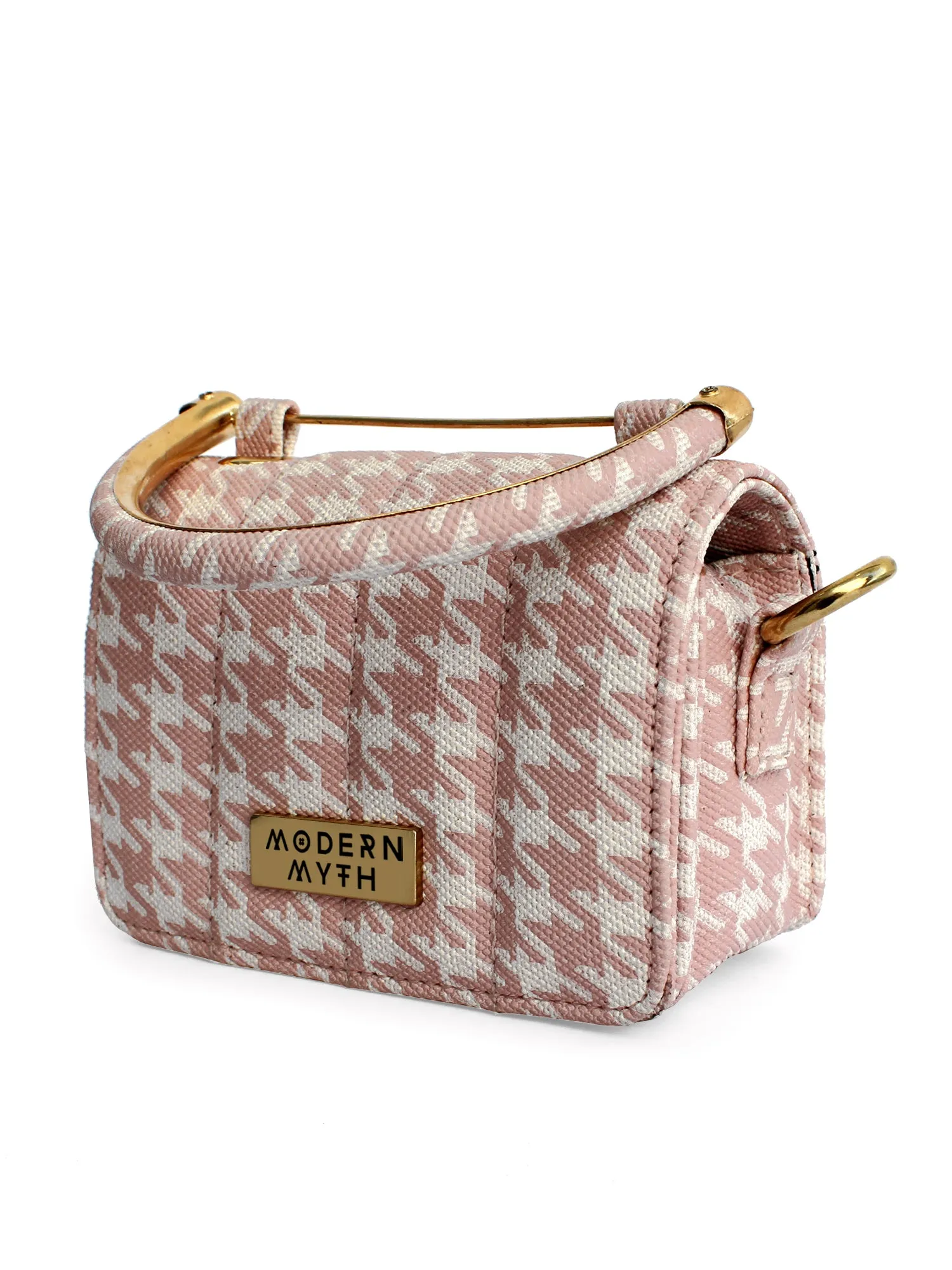 Nano Pink & White Houndstooth Mini Box Bag | Modern Myth