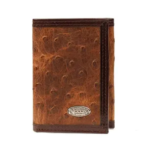 Nocona Western Mens Wallet Trifold Leather Vintage Brown Ostrich N5487802