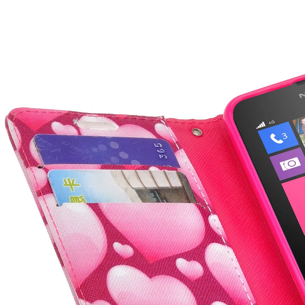 Nokia Lumia 635 Case, Nokia Lumia 635 Wallet Case, Slim Flip Folio [Kickstand] Pu Leather Wallet Case with ID & Card Slots & Pocket   Wrist Strap - Pink Hearts