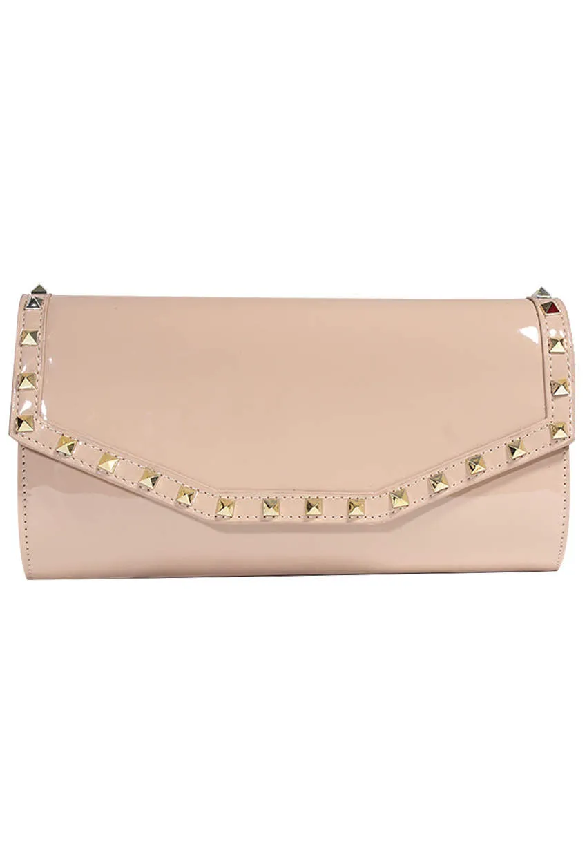 Nude Studded Clutch Bag