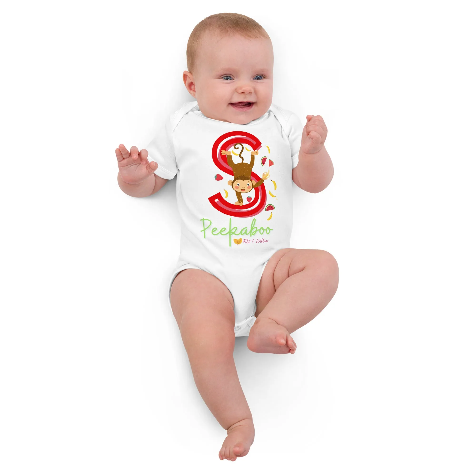 Organic cotton baby bodysuit, Letter S - Fitz & Willow