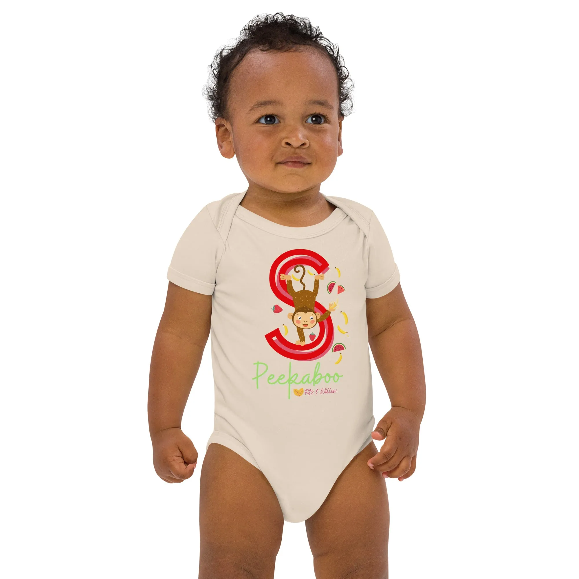 Organic cotton baby bodysuit, Letter S - Fitz & Willow