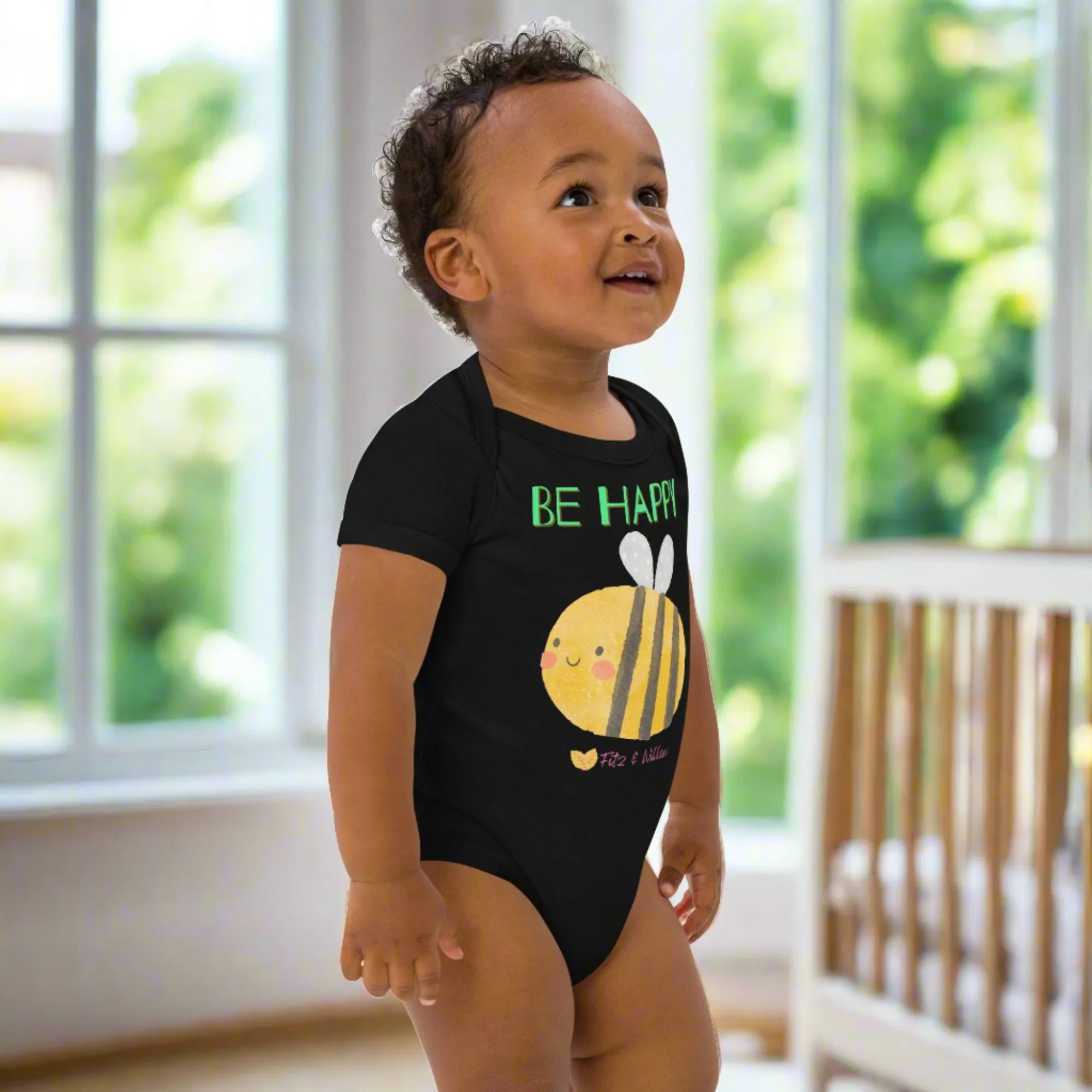 Organic cotton newborn bodysuit, Be Happy