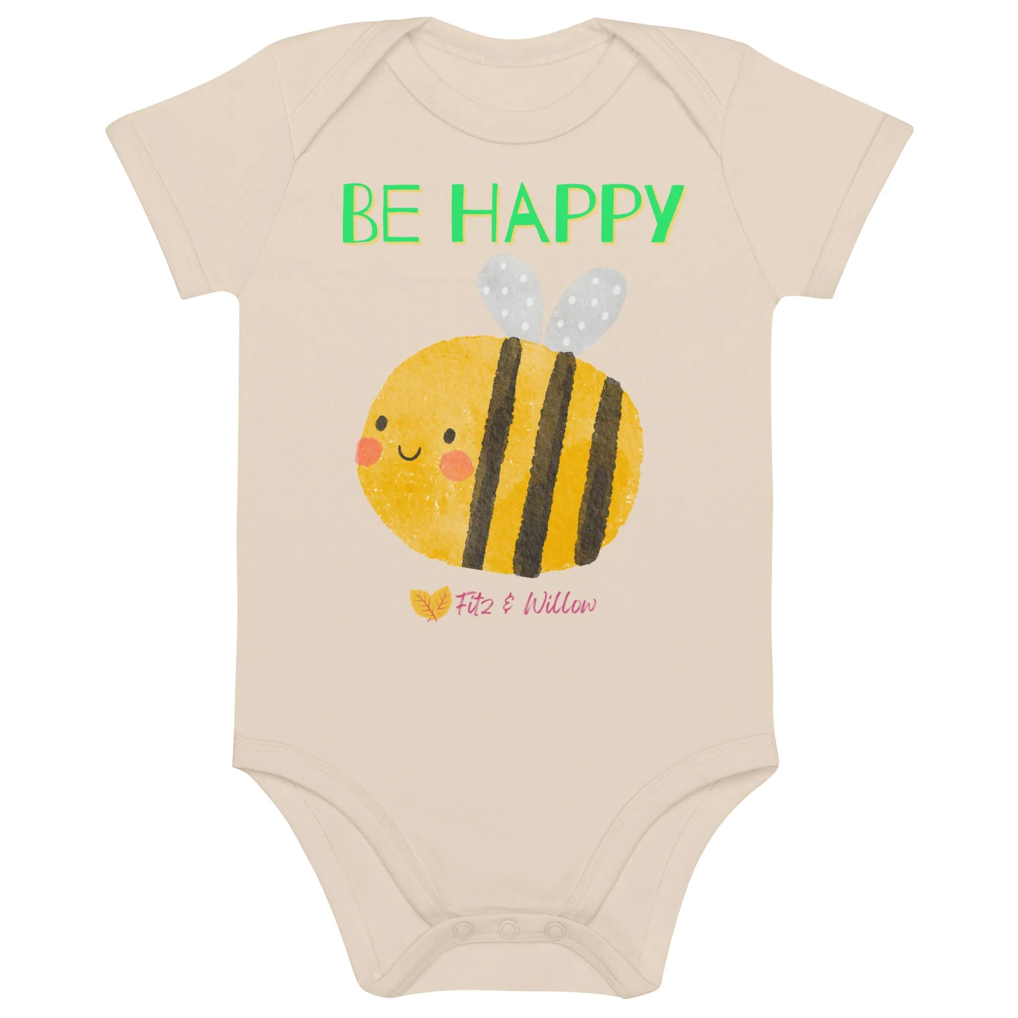 Organic cotton newborn bodysuit, Be Happy