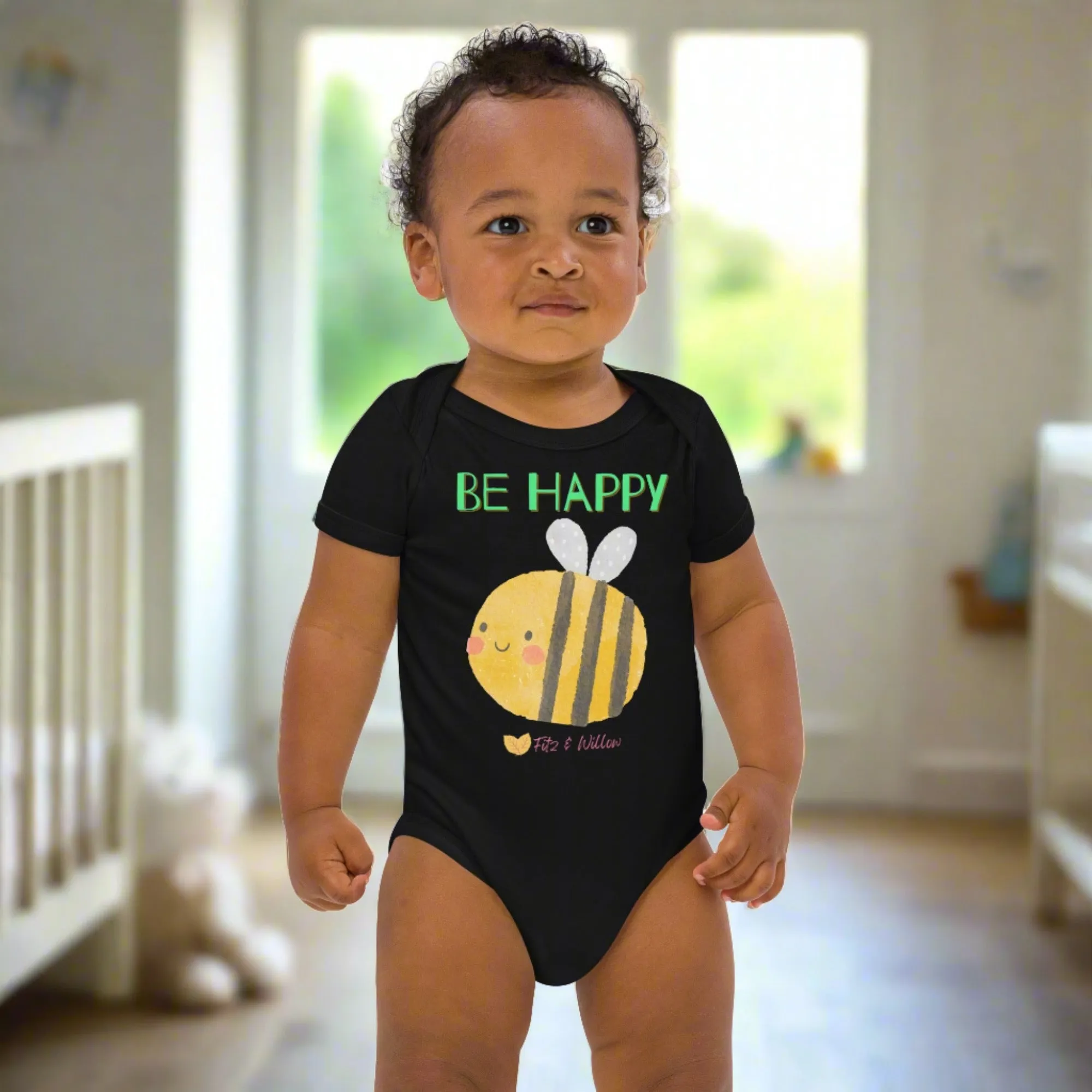 Organic cotton newborn bodysuit, Be Happy