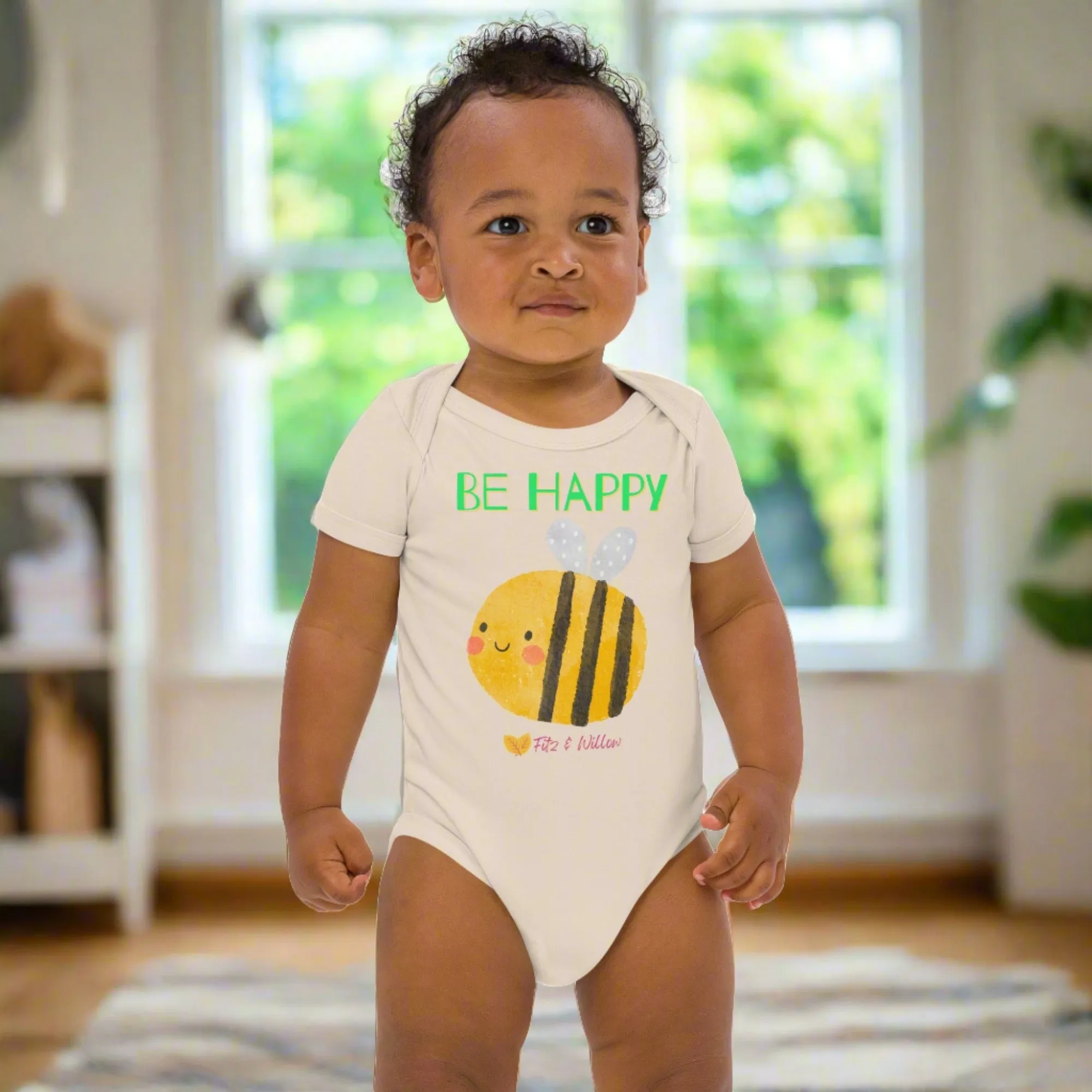 Organic cotton newborn bodysuit, Be Happy