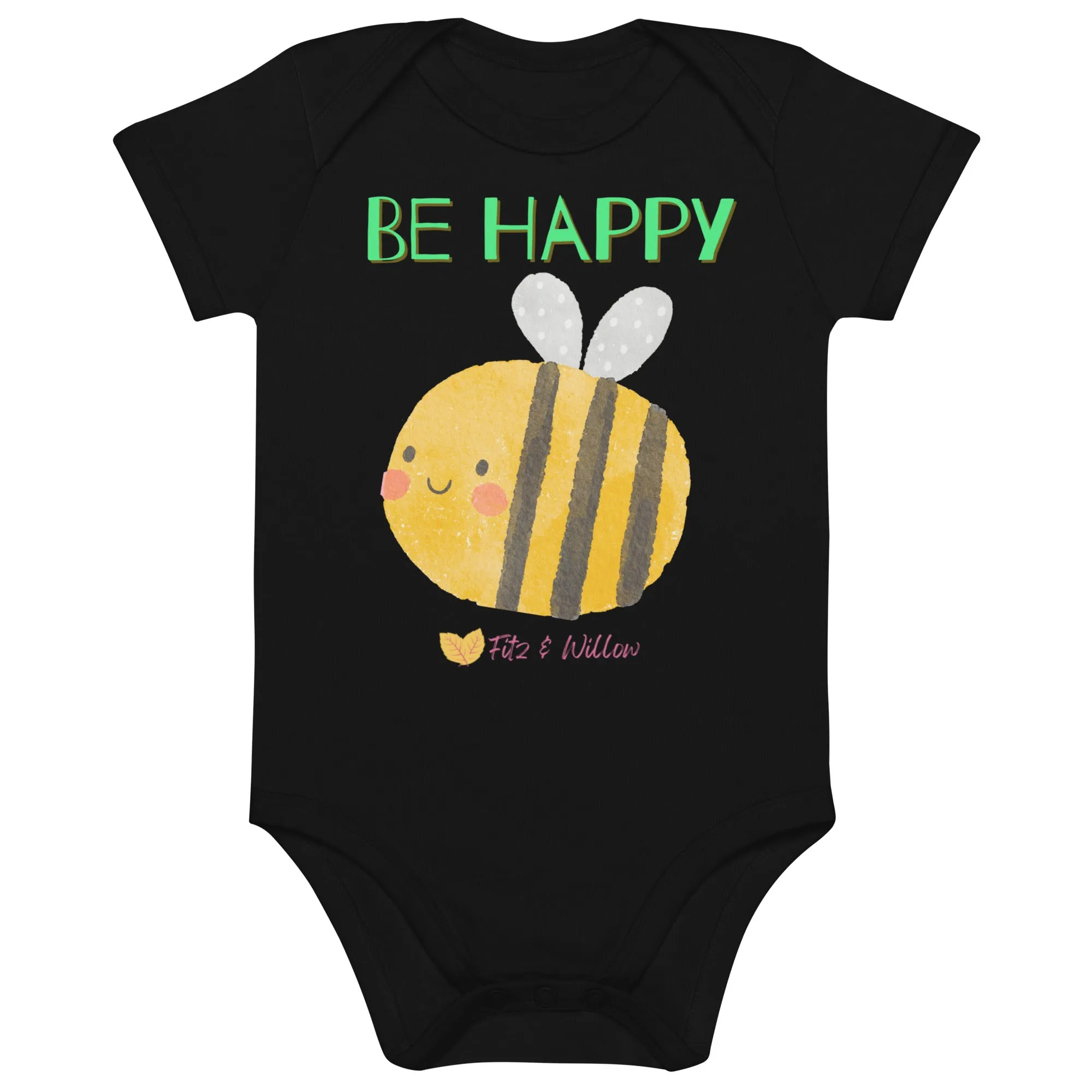 Organic cotton newborn bodysuit, Be Happy