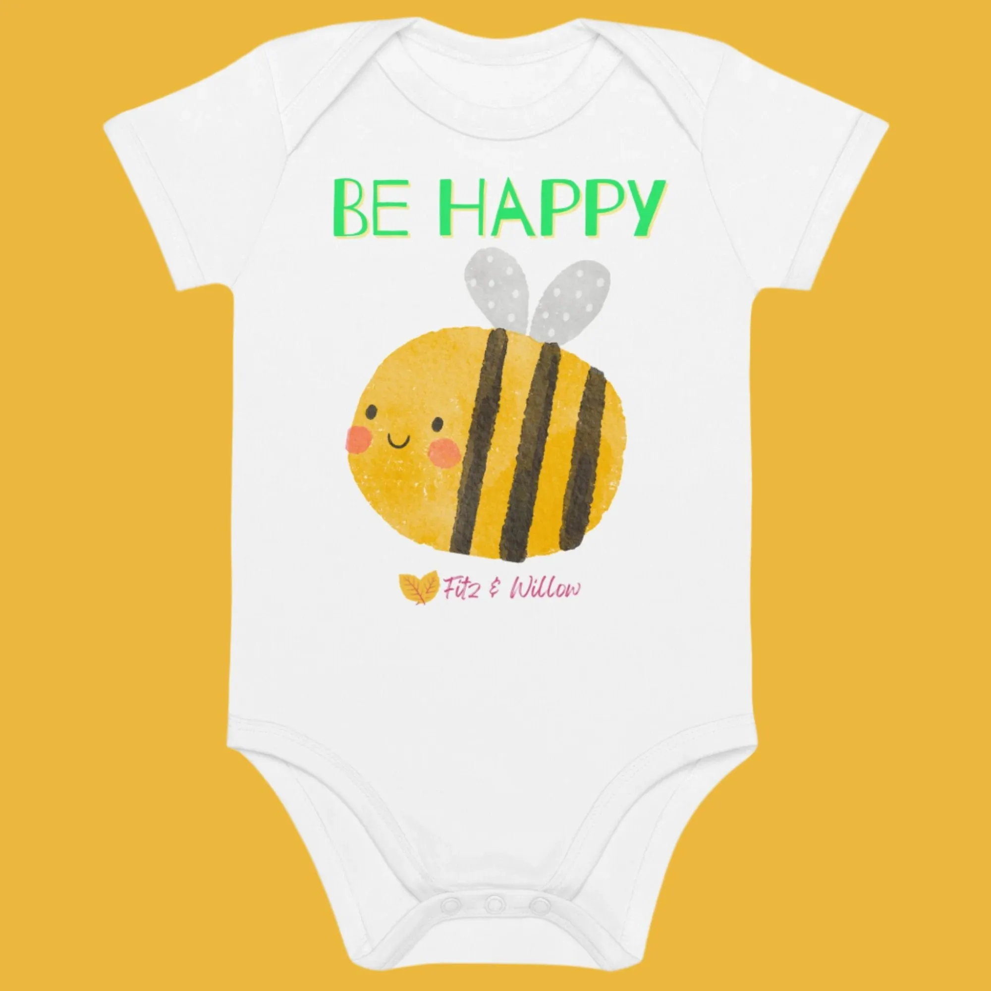 Organic cotton newborn bodysuit, Be Happy