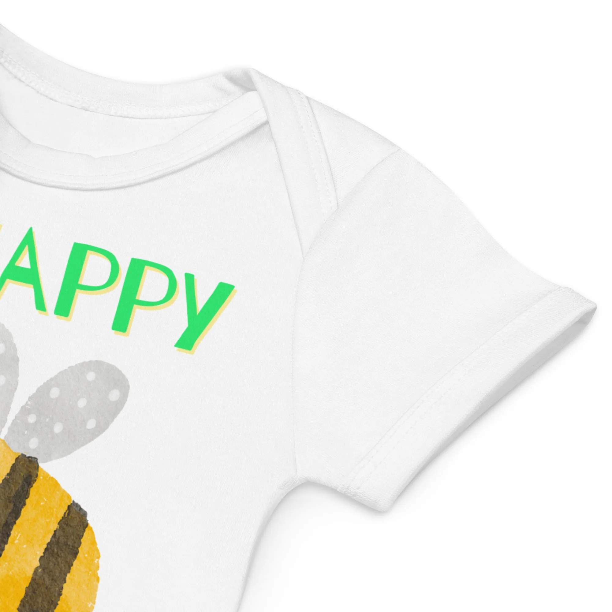 Organic cotton newborn bodysuit, Be Happy