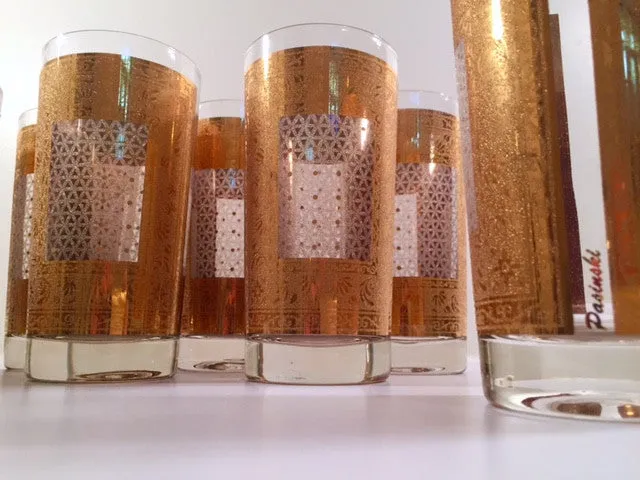 Pasinski Signed Mid-Century 22-Karat Gold Highball Glasses (Set of 8)