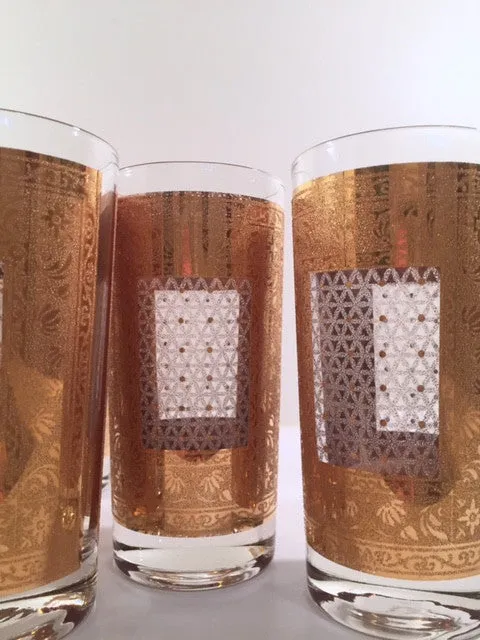 Pasinski Signed Mid-Century 22-Karat Gold Highball Glasses (Set of 8)