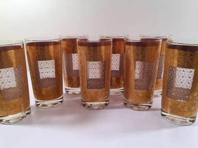 Pasinski Signed Mid-Century 22-Karat Gold Highball Glasses (Set of 8)