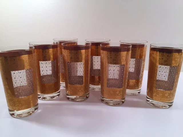 Pasinski Signed Mid-Century 22-Karat Gold Highball Glasses (Set of 8)