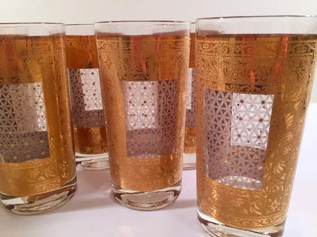 Pasinski Signed Mid-Century 22-Karat Gold Highball Glasses (Set of 8)