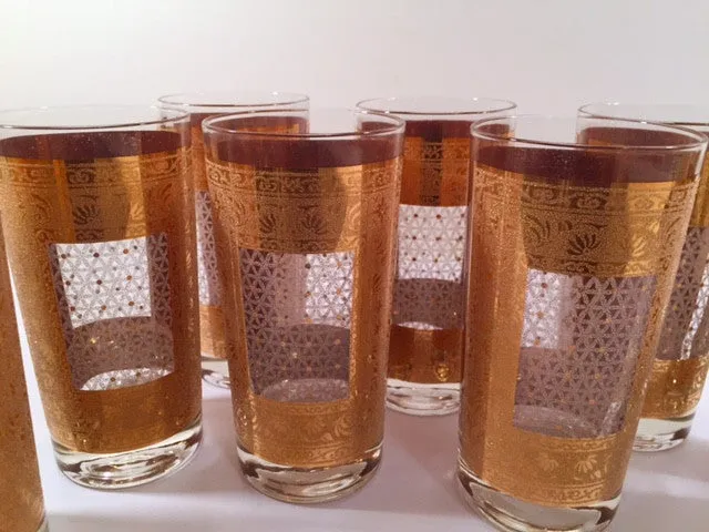 Pasinski Signed Mid-Century 22-Karat Gold Highball Glasses (Set of 8)