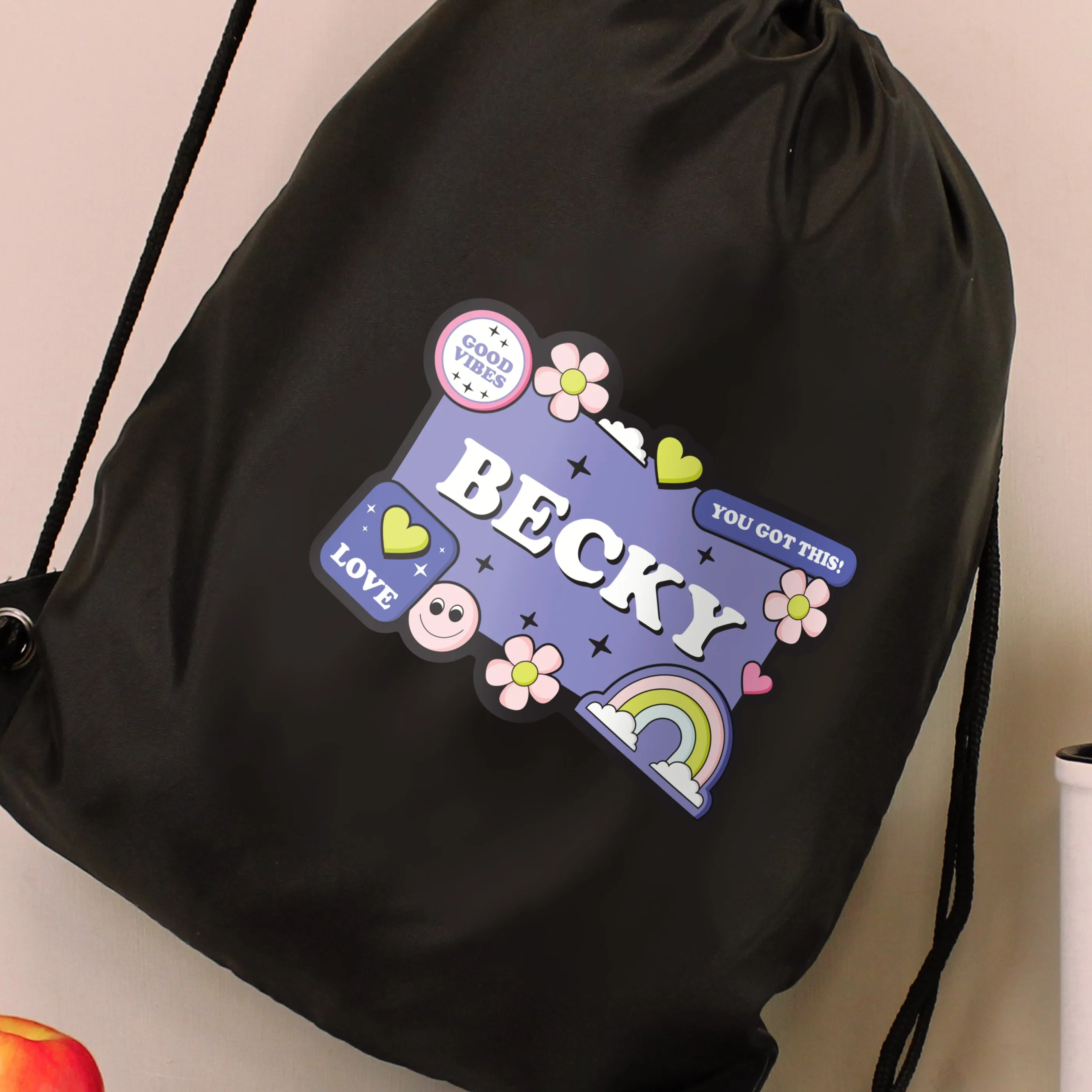 Personalised Good Vibes Black Kit Bag