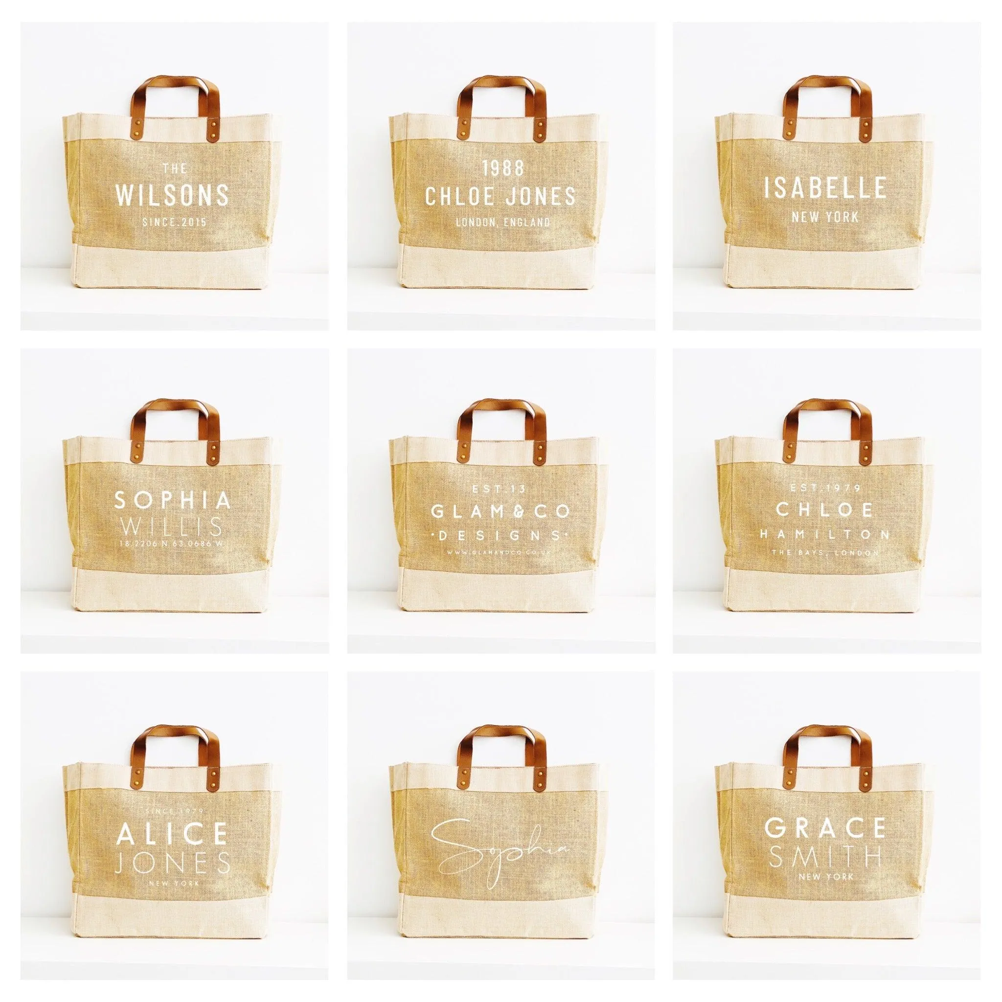 Personalised Jute Tote Shopping Bag | Name and Co-Ordinates