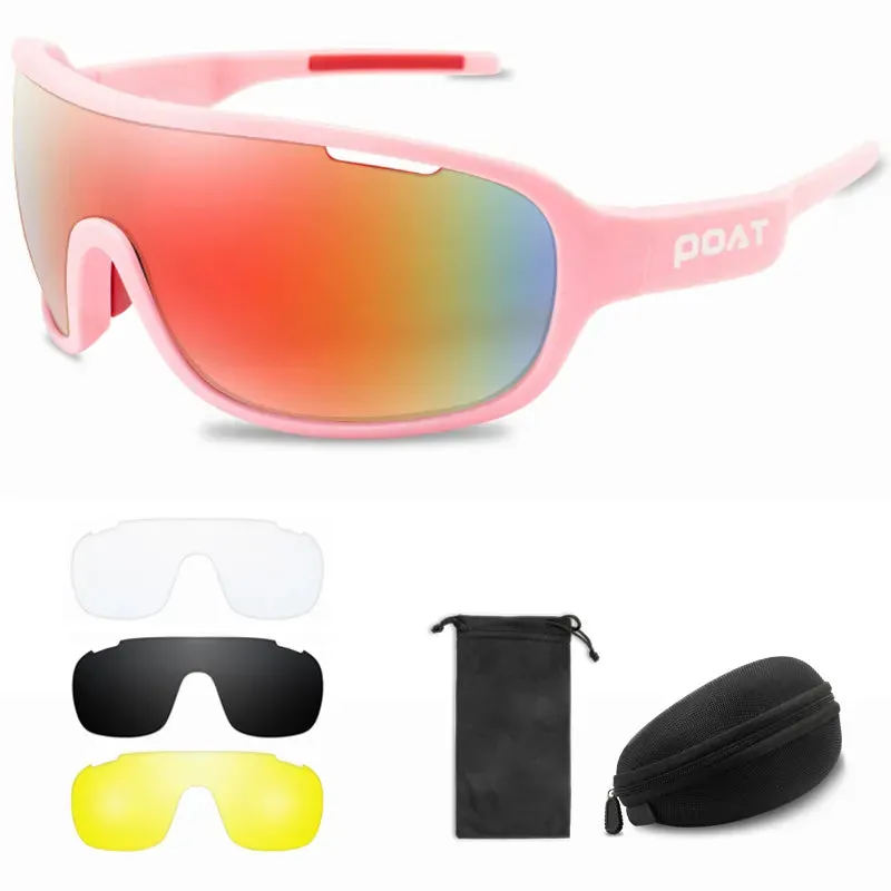 POAT 4 Lens Cycling Glasses UV400 Outdoor Sports Eyewear Fashion Bike Bicycle Sunglasses Mtb Goggles with Case