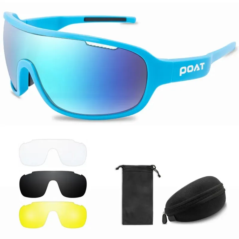 POAT 4 Lens Cycling Glasses UV400 Outdoor Sports Eyewear Fashion Bike Bicycle Sunglasses Mtb Goggles with Case