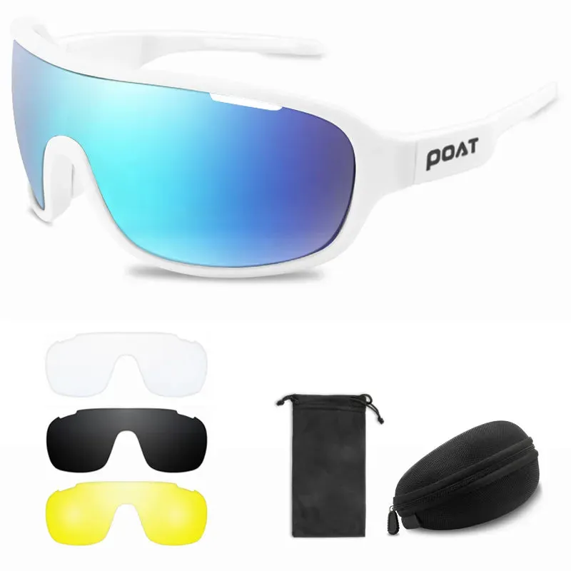 POAT 4 Lens Cycling Glasses UV400 Outdoor Sports Eyewear Fashion Bike Bicycle Sunglasses Mtb Goggles with Case