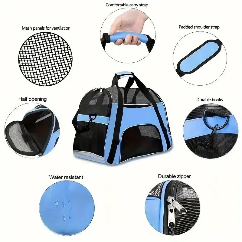 Portable Breathable Pet Travel Carrier Bag - For Dogs & Cats