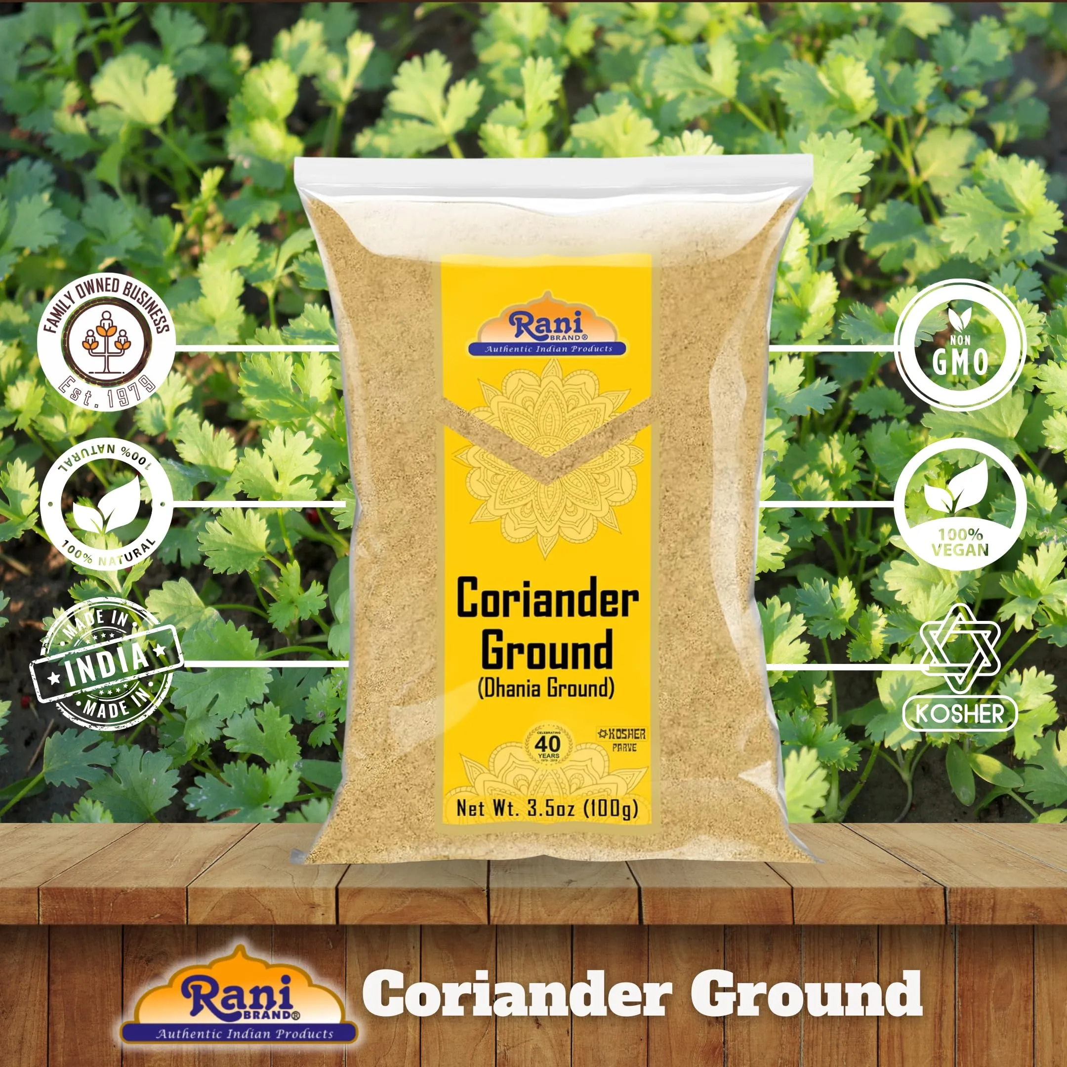 Rani Coriander Ground Powder (Indian Dhania) Spice 100g (3.5oz) ~ All Natural, Salt-Free | Vegan | No Colors | Gluten Friendly | NON-GMO | Kosher