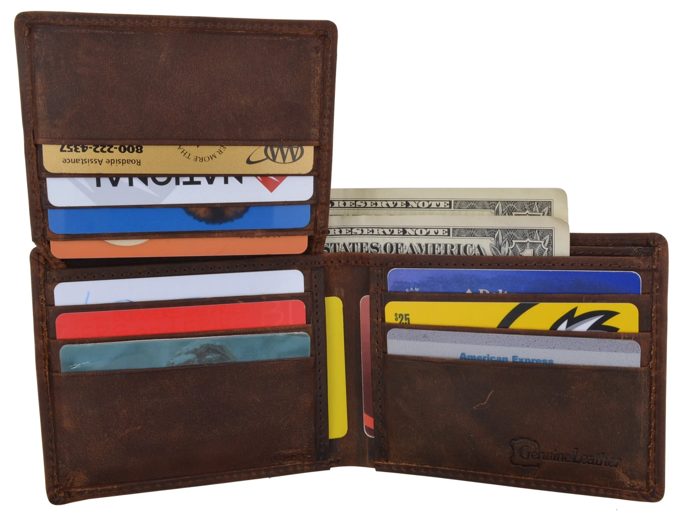 RFID Vintage Genuine Leather Men's Flap up Bifold Card ID Holder Wallet