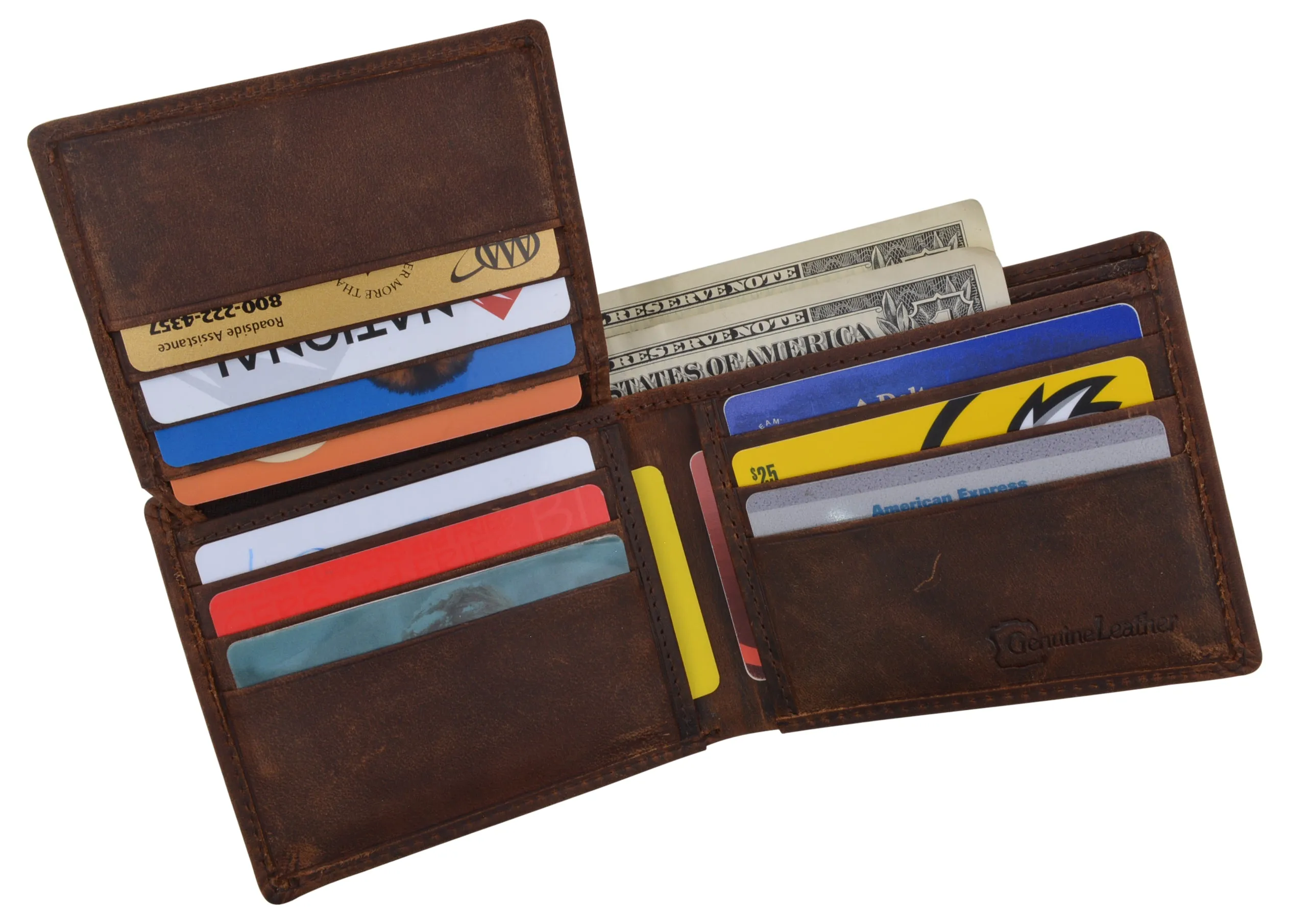 RFID Vintage Genuine Leather Men's Flap up Bifold Card ID Holder Wallet