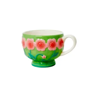 Rice DK Ceramic Mug with Embossed Flower Design - Green