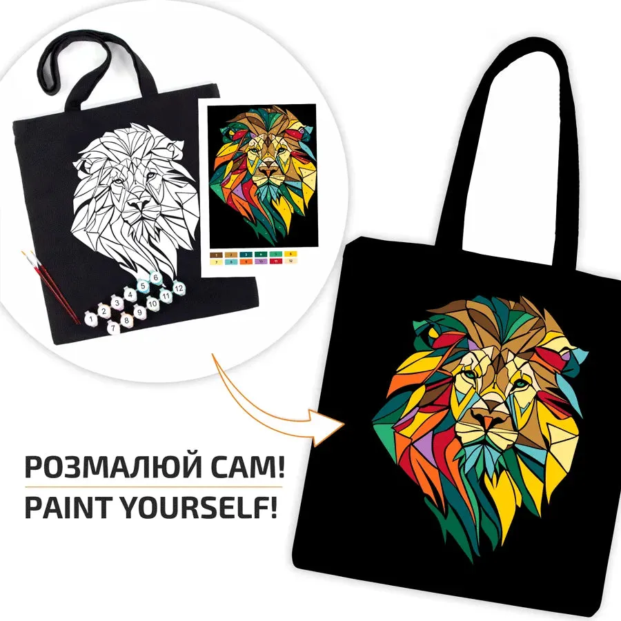 Rosa Talent Neon Lion - Black Shopper Coloring Kit. Ecobag Painting Kit, Cotton 0.03 lb/in2, 14.96*16.54 inches