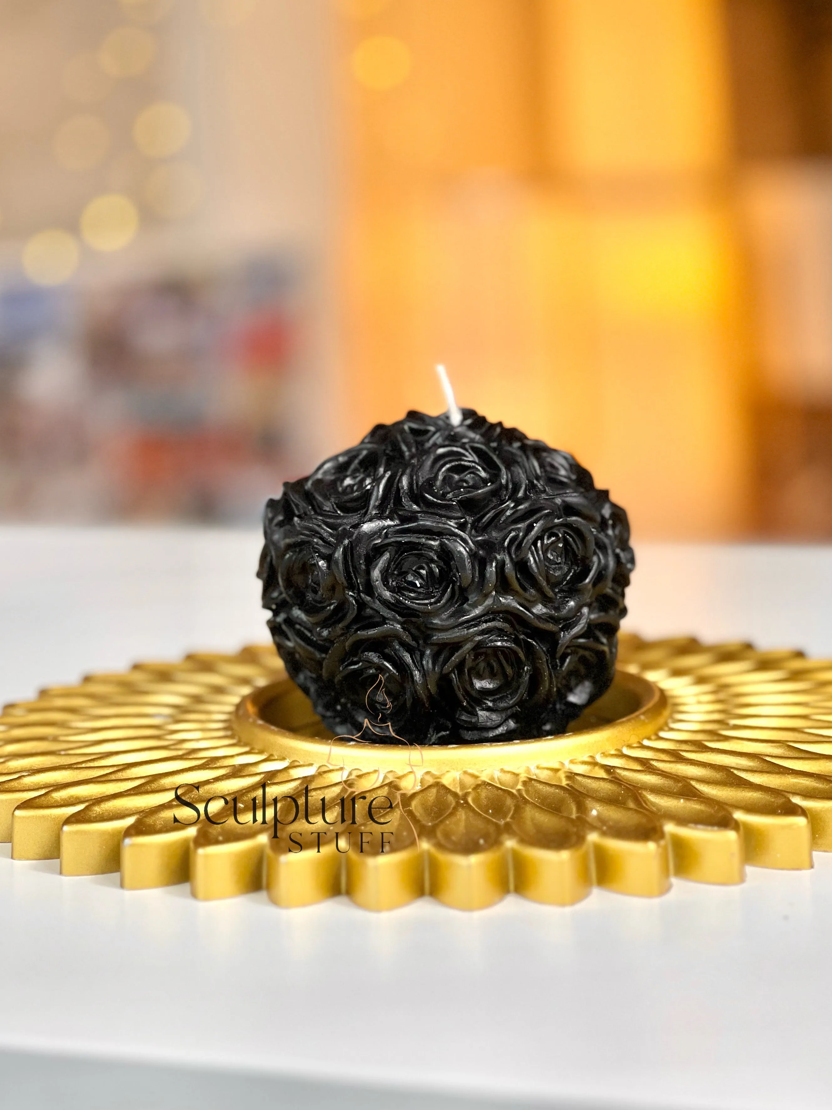 Rose soy candle, decorative candle, home decor, floral centerpiece, unique gift,handmade candle, sphere, romantic lighting, sculpted wax art