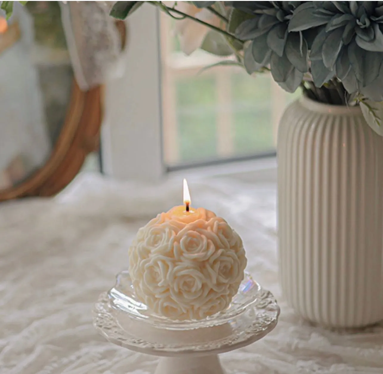 Rose soy candle, decorative candle, home decor, floral centerpiece, unique gift,handmade candle, sphere, romantic lighting, sculpted wax art