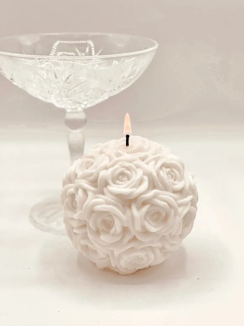 Rose soy candle, decorative candle, home decor, floral centerpiece, unique gift,handmade candle, sphere, romantic lighting, sculpted wax art