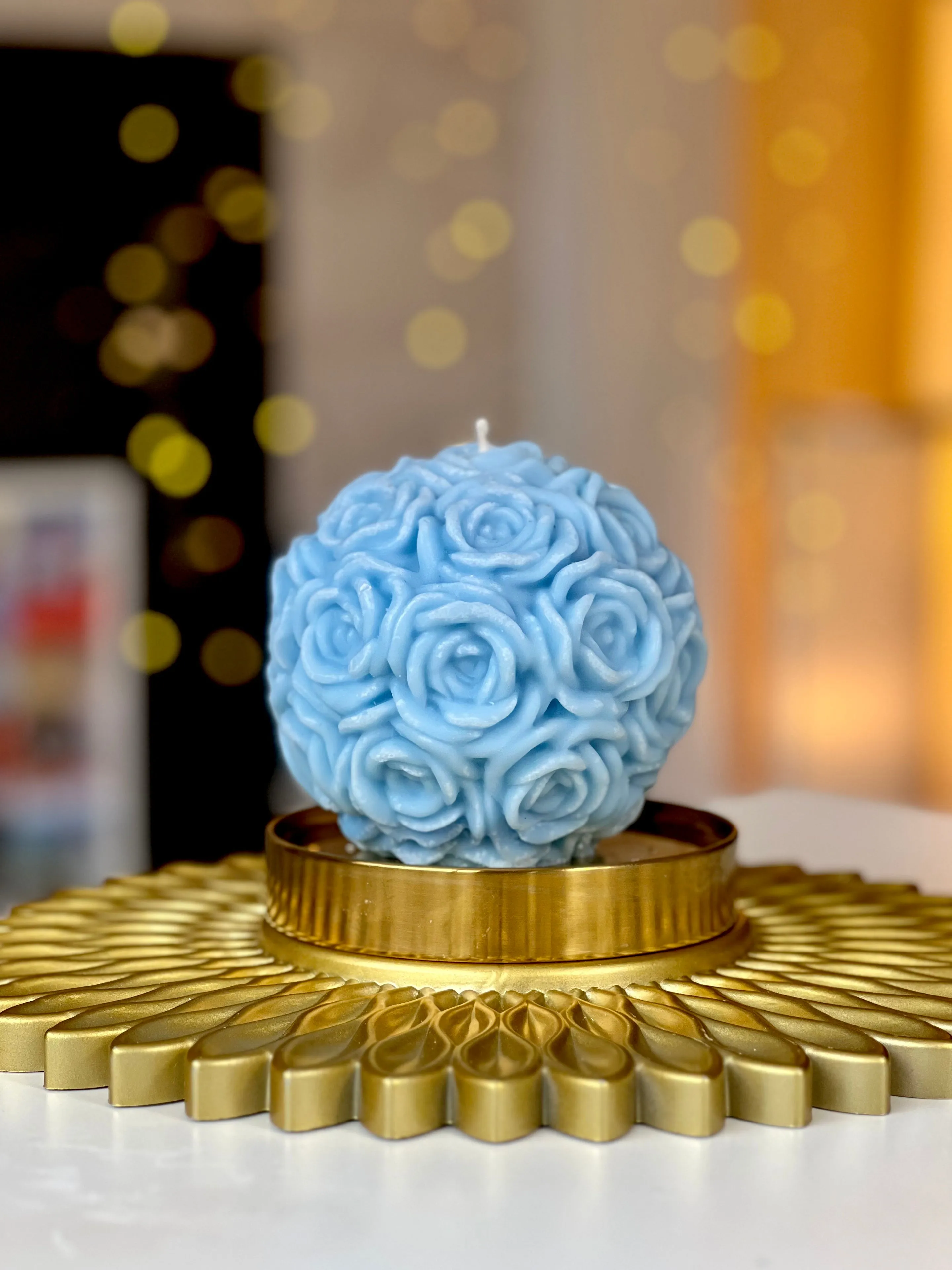 Rose soy candle, decorative candle, home decor, floral centerpiece, unique gift,handmade candle, sphere, romantic lighting, sculpted wax art