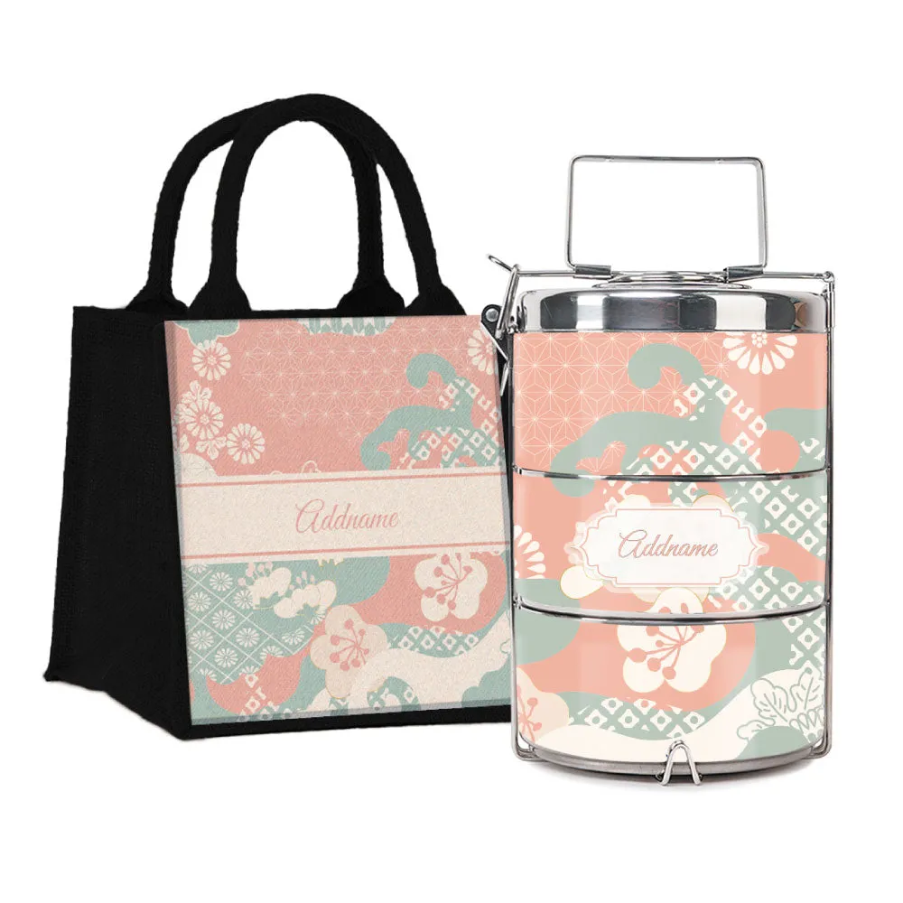 Rosy Cherry Blossom Oriental Series 3-Tier Premium Small 11.5cm Tiffin Carrier [FREE Custom Add Name]