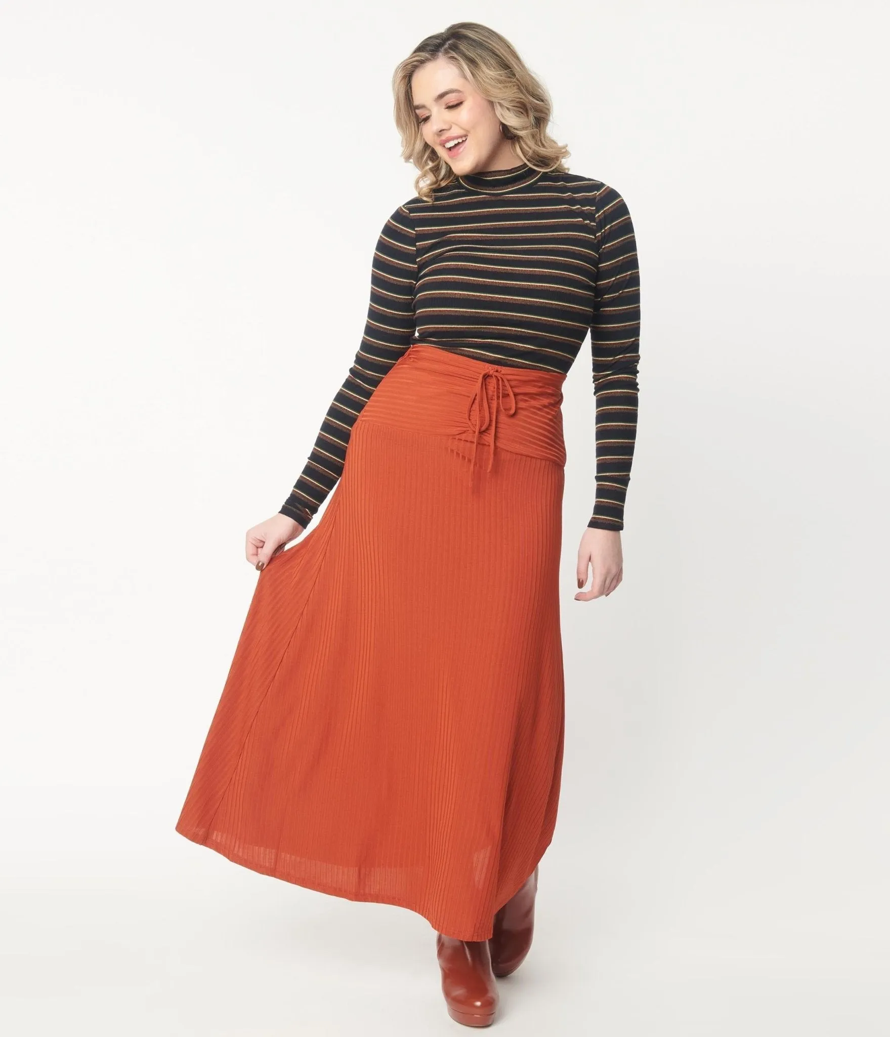 Rust Rib Knit Maxi Skirt