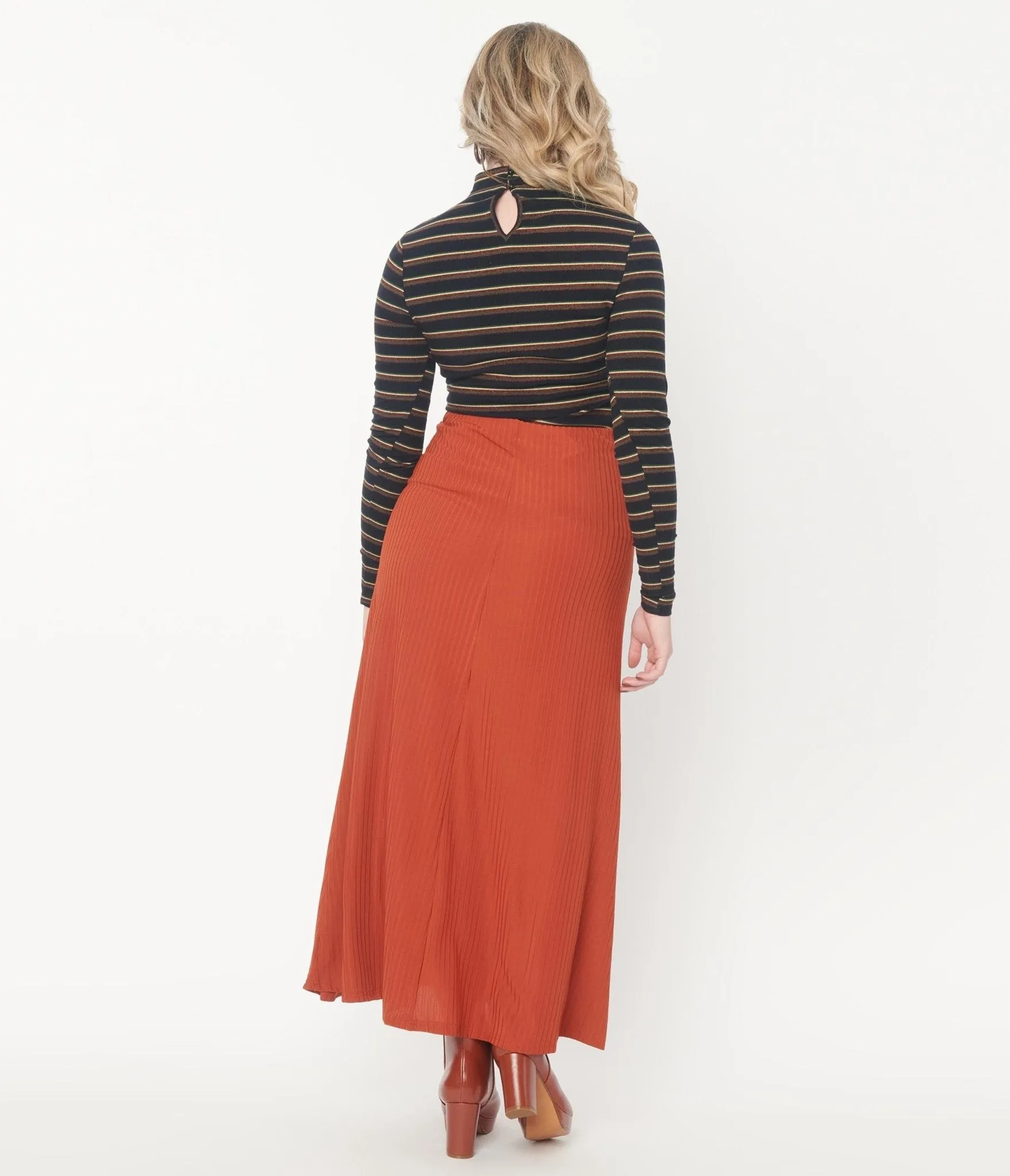 Rust Rib Knit Maxi Skirt