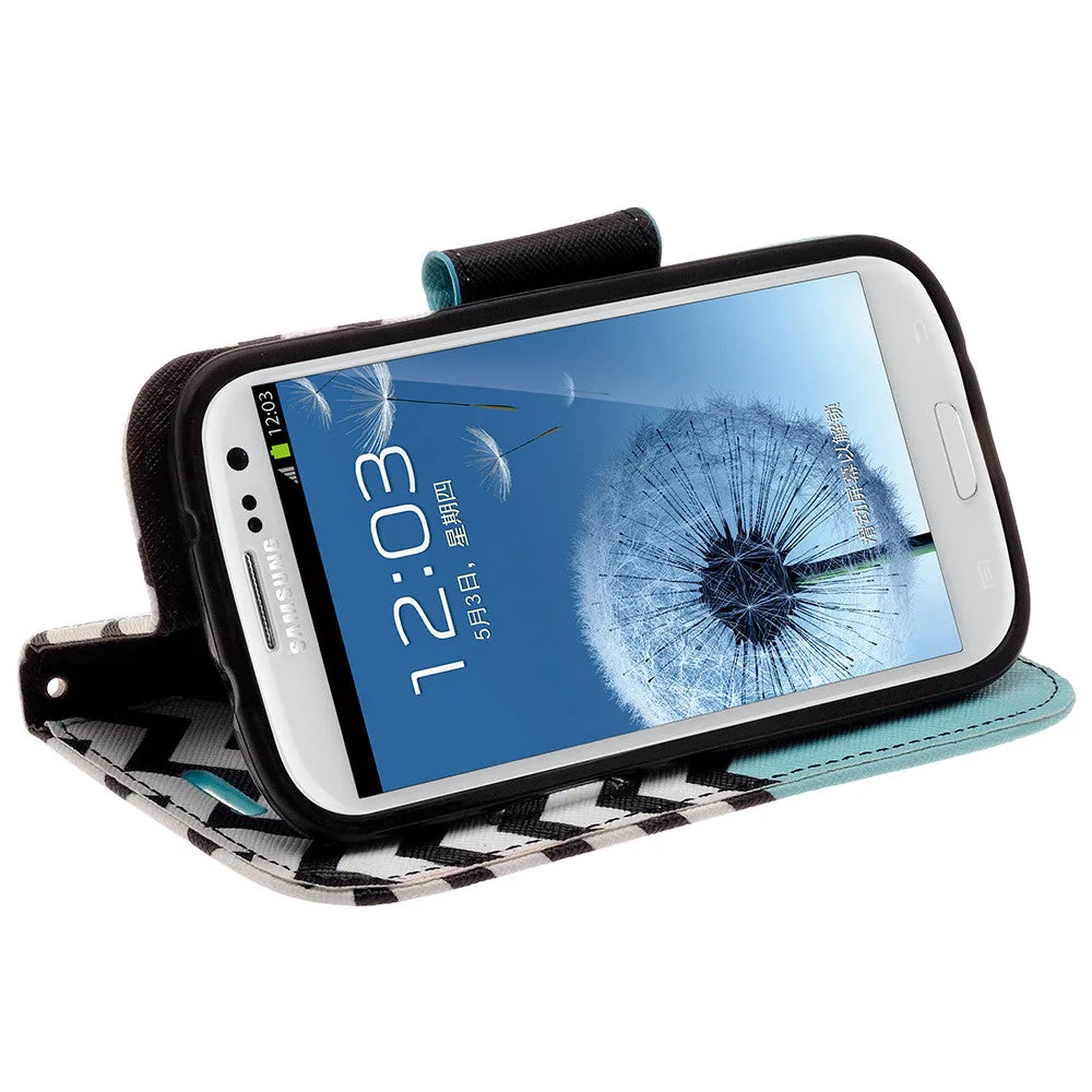 Samsung Galaxy S3 Case, Wrist Strap Magnetic Fold[Kickstand] Pu Leather Wallet Case with ID & Credit Card Slots for Samsung Galaxy S3 - Teal Anchor