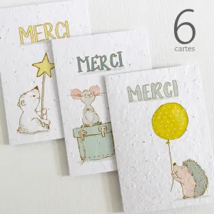 Set of 6 Plantable Thank You Cards - Animals