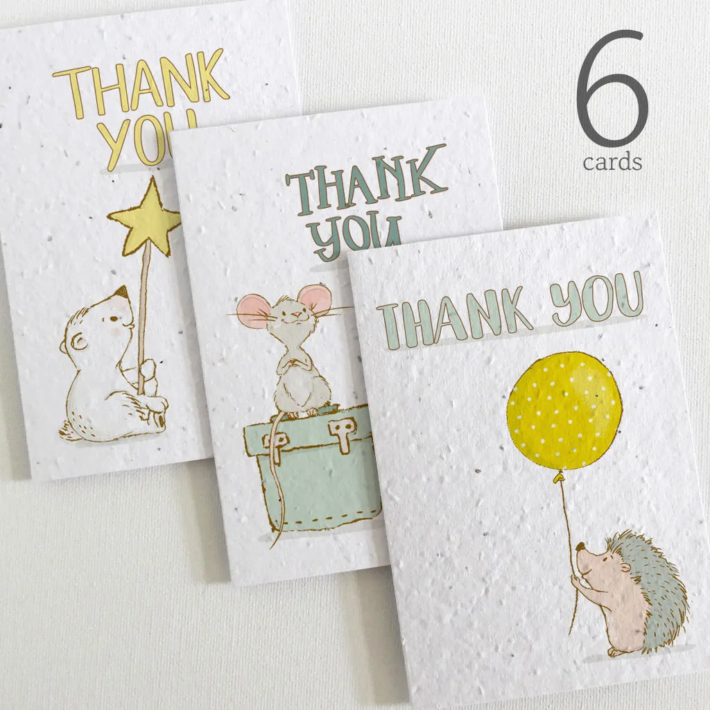 Set of 6 Plantable Thank You Cards - Animals