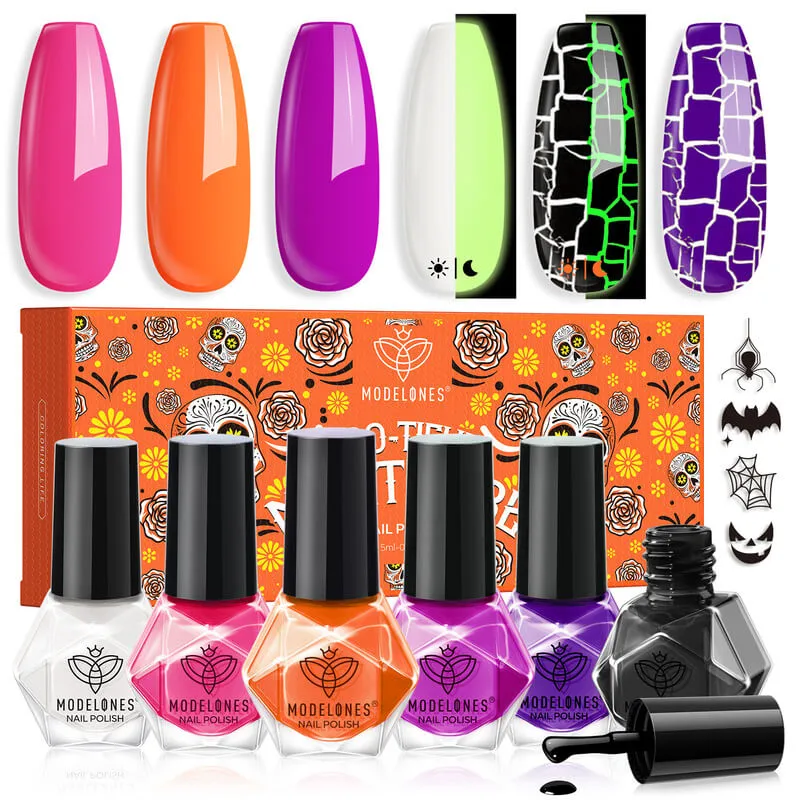 Shattered Mask - 6 Colors Halloween Cracked Nail Polish Mini Set 5ml