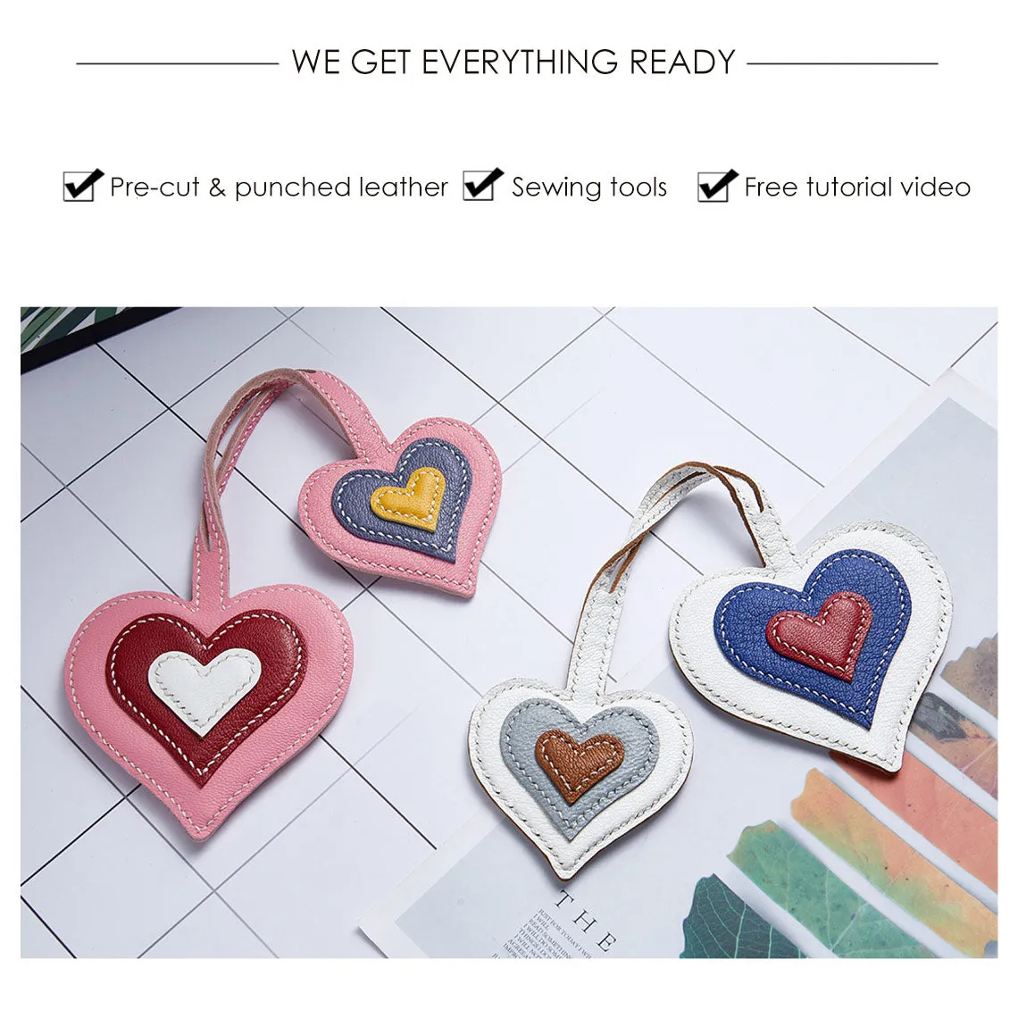 Sheep Leather Double Heart Bag Charm DIY Kit