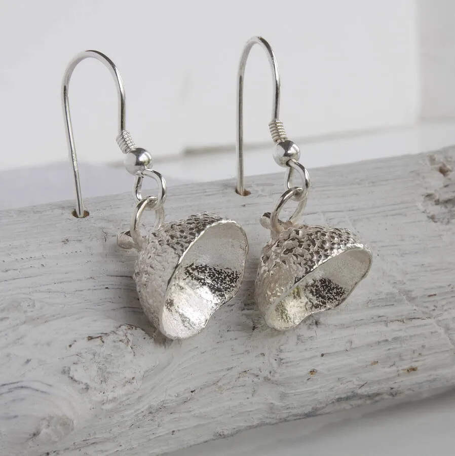 Silver Acorn Cup Earrings-acorn cups-woodland earrings-nature jewellery