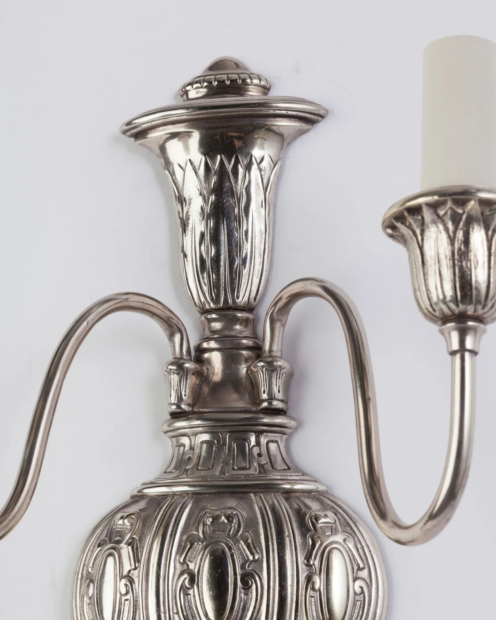 Silverplate Sconces with Low Relief Details