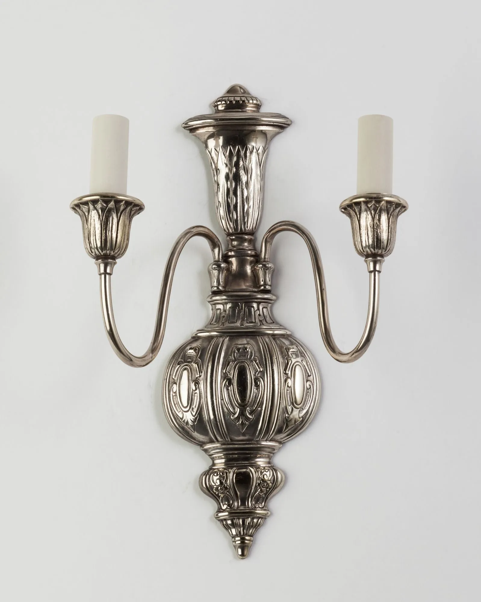 Silverplate Sconces with Low Relief Details