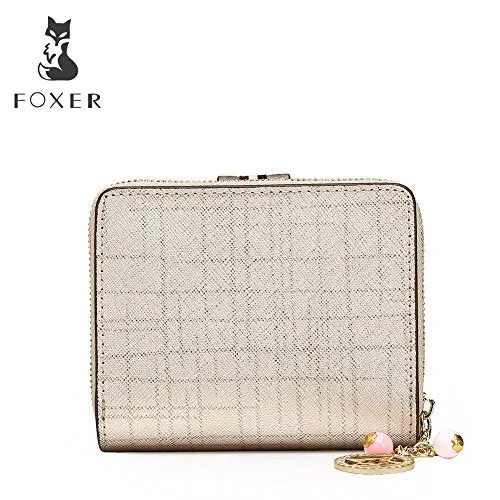 Small Leather Wallets for Women, Split Cowhide Gift Box Packing Ladies Bifold Purses with Zipper Coin Pocket Women's Mini Zip Around Wallets Girls Compact Card Case Purse Credit Card Holders (Gold)